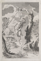 KG 11387
<br/>
Beeld met touw en katrol opgehangen aan boom
<br/>
<em>Picart, Bernard (1673-1733)</em>